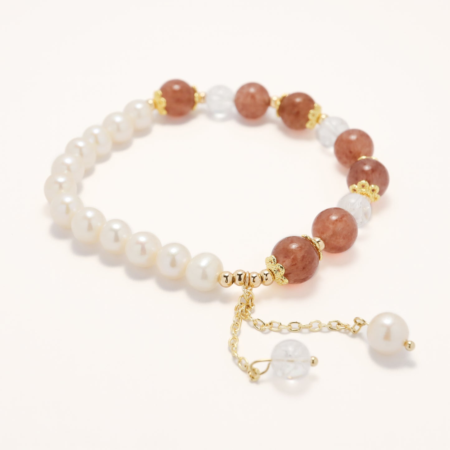 Precious Love - Freshwater Pearl & Strawberry Quartz Clear Quartz Bracelet