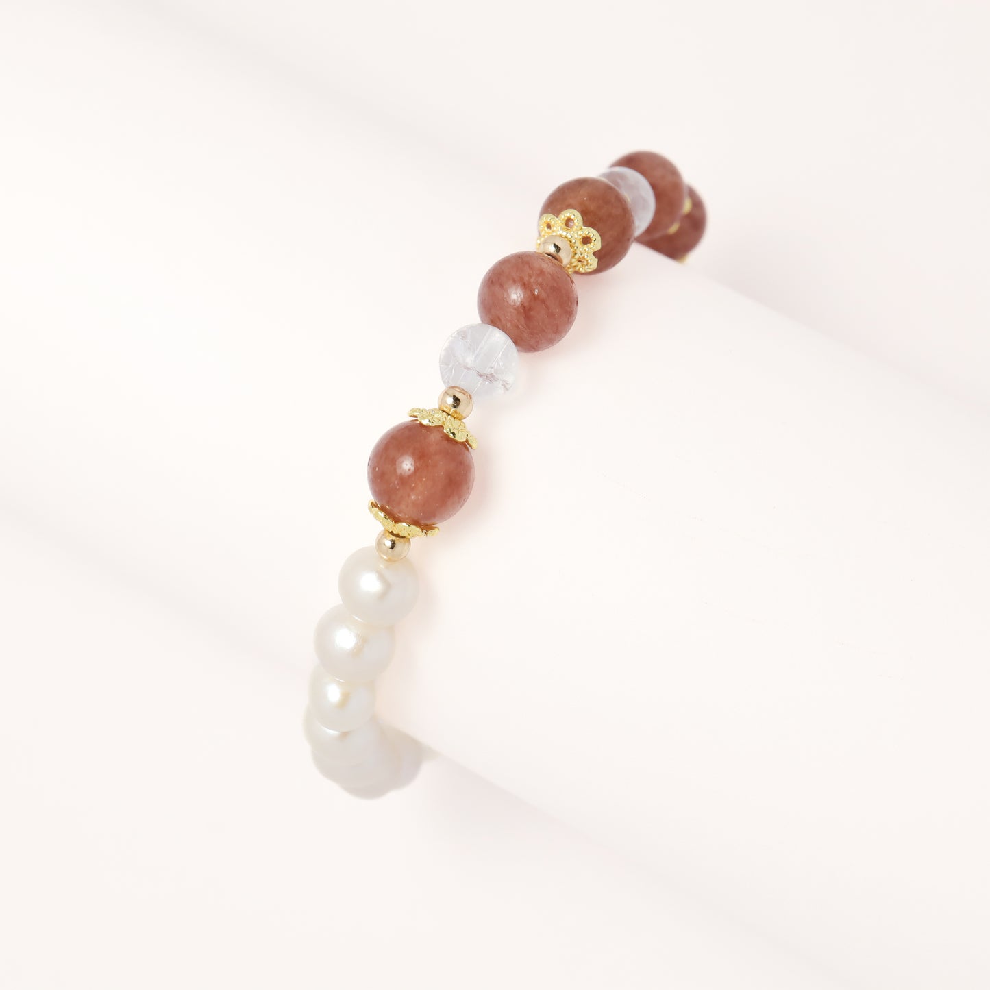 Precious Love - Freshwater Pearl & Strawberry Quartz Clear Quartz Bracelet