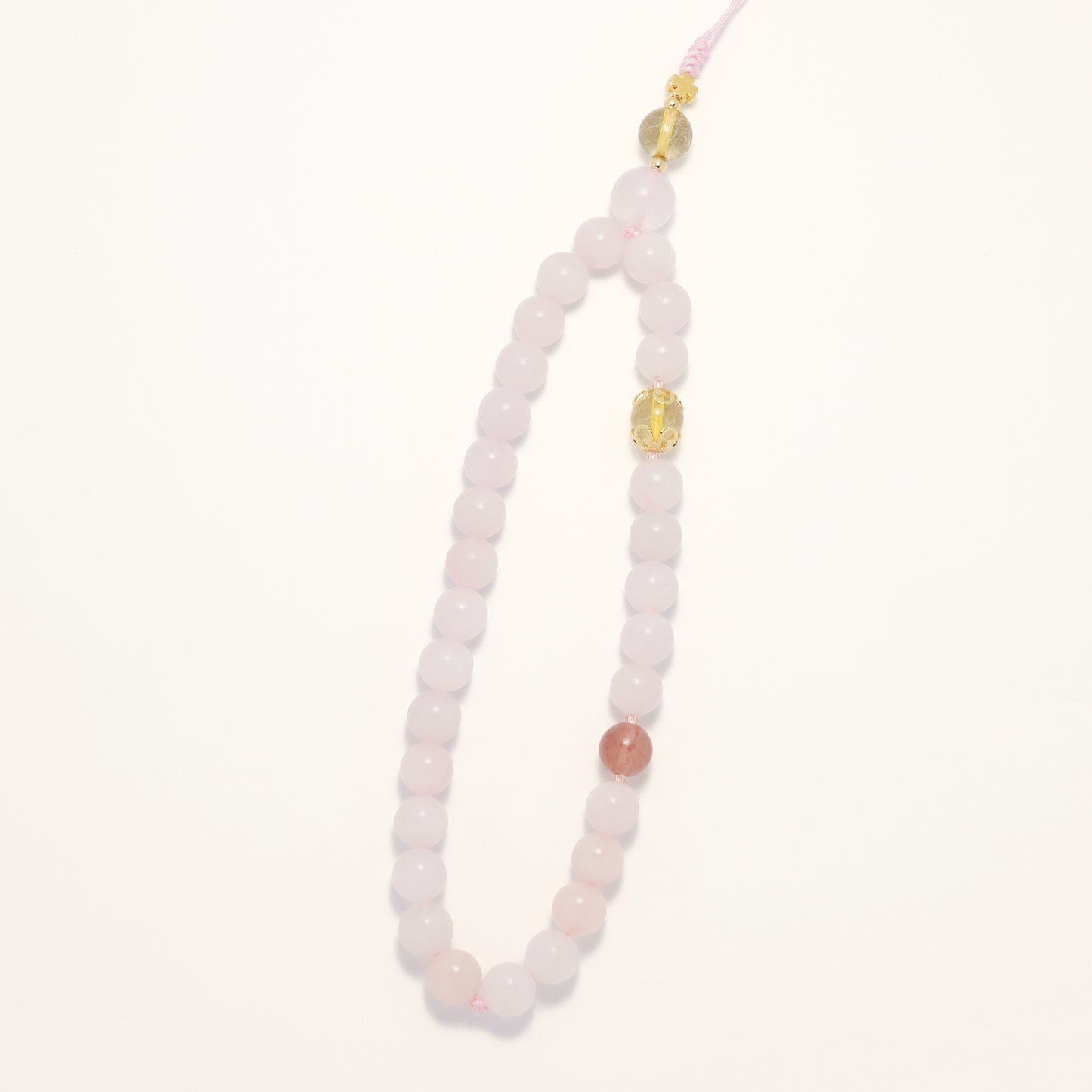 Miss U - Rose Quartz Rutilated Quartz & Strawberry Quartz Phone Charm / Key Chain