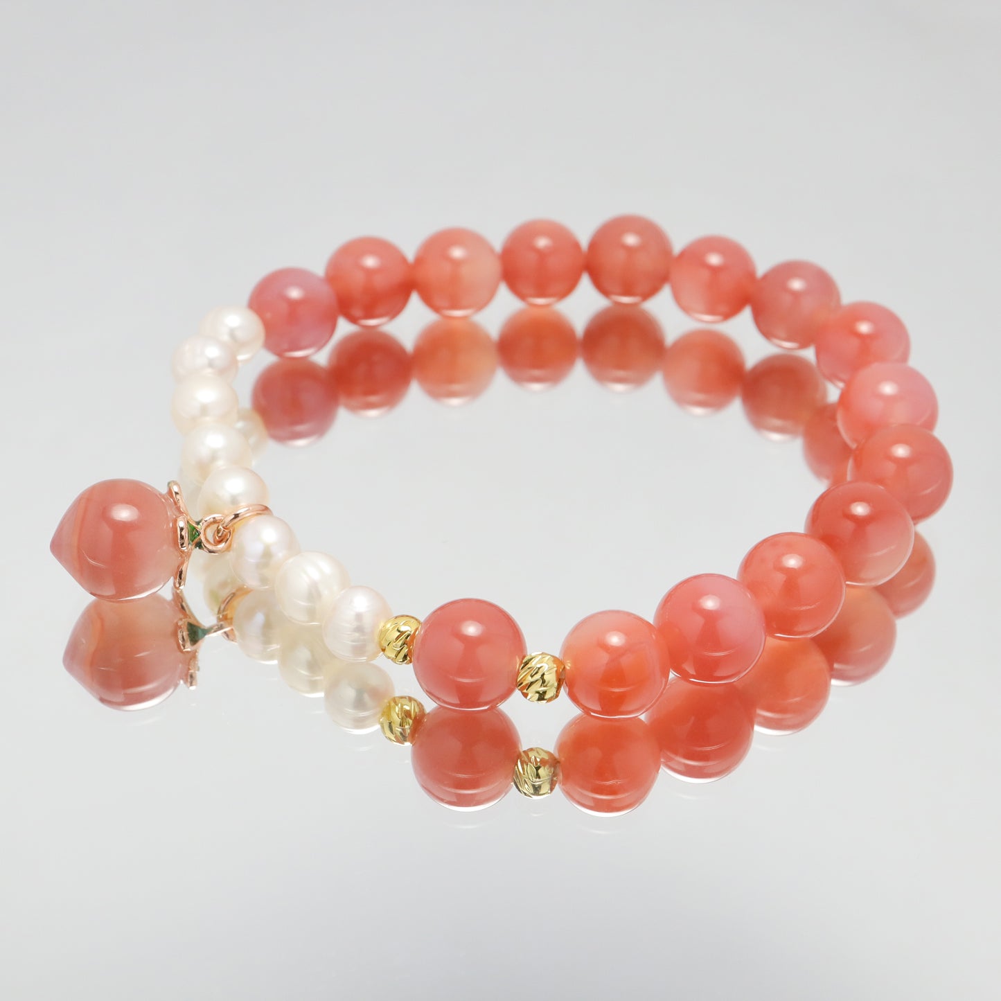 Eternal love - Freshwater Pearl & Crimson Agate Bracelet