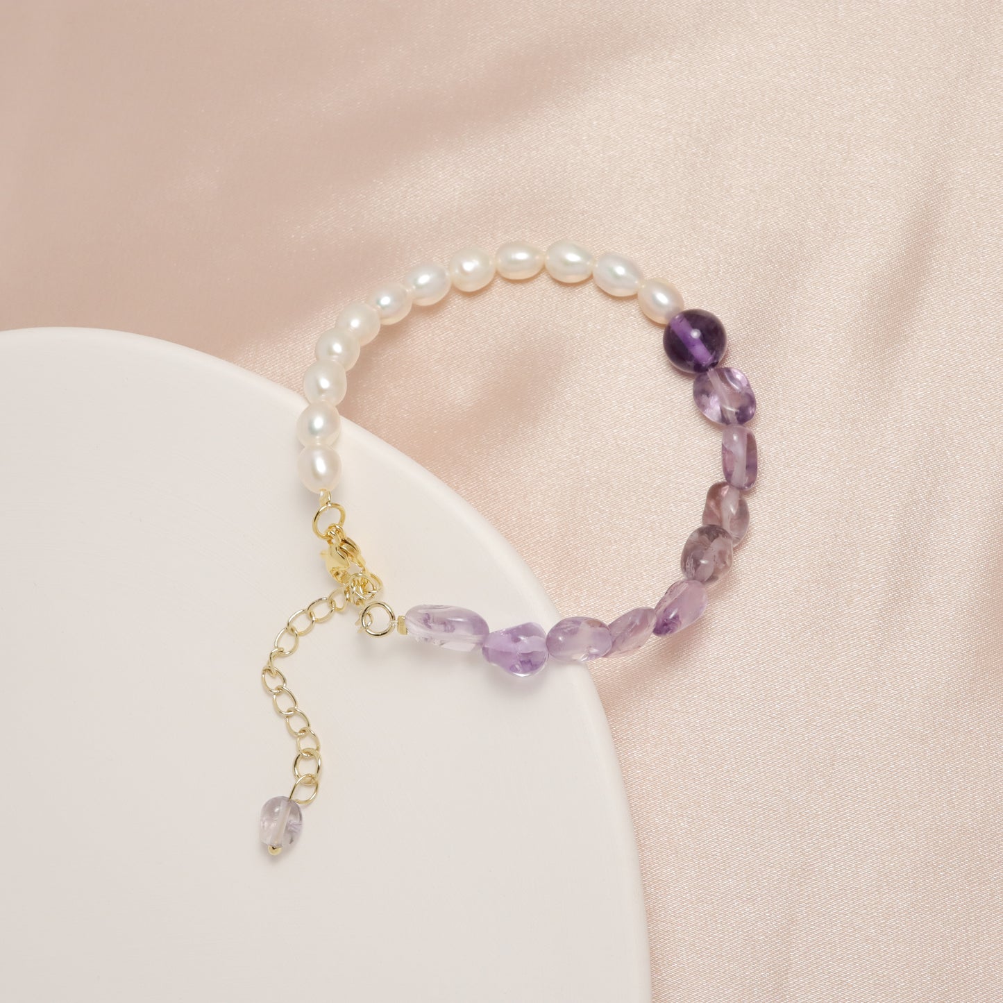 Diana Blessing - Lavender Amethyst & Freshwater Pearl Bracelet with Hook Lock