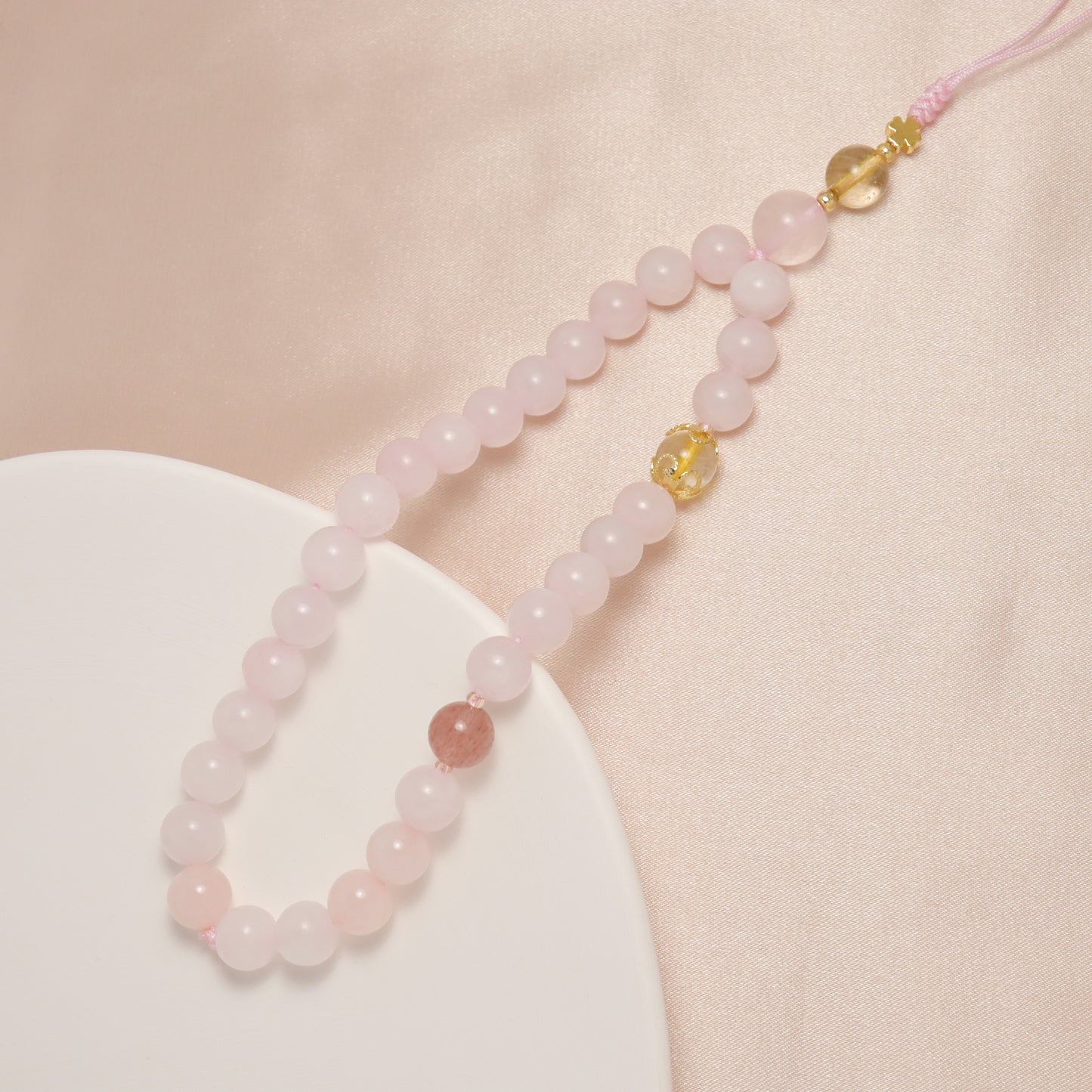 Miss U - Rose Quartz Rutilated Quartz & Strawberry Quartz Phone Charm / Key Chain