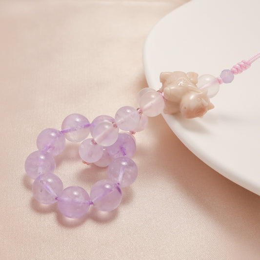 Angle Unicorn - Alashan Agate Rose Quartz & Lavender Amethyst Phone Charm / Key Chain