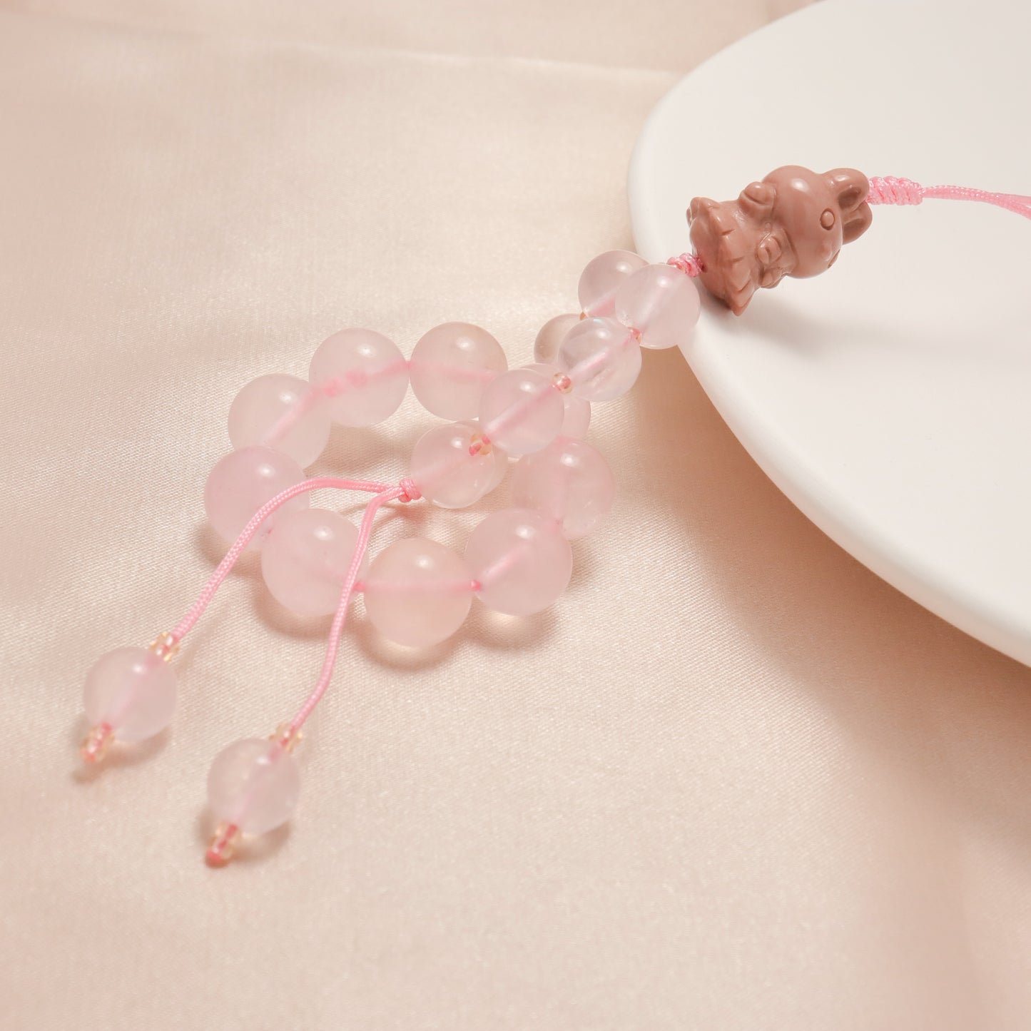 Love Bunny Alashan Agate & Mozambique Rose Quartz - Phone Charm / Key Chain