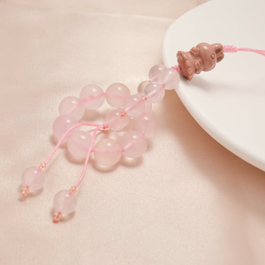 Love Bunny Alashan Agate & Mozambique Rose Quartz - Phone Charm / Key Chain