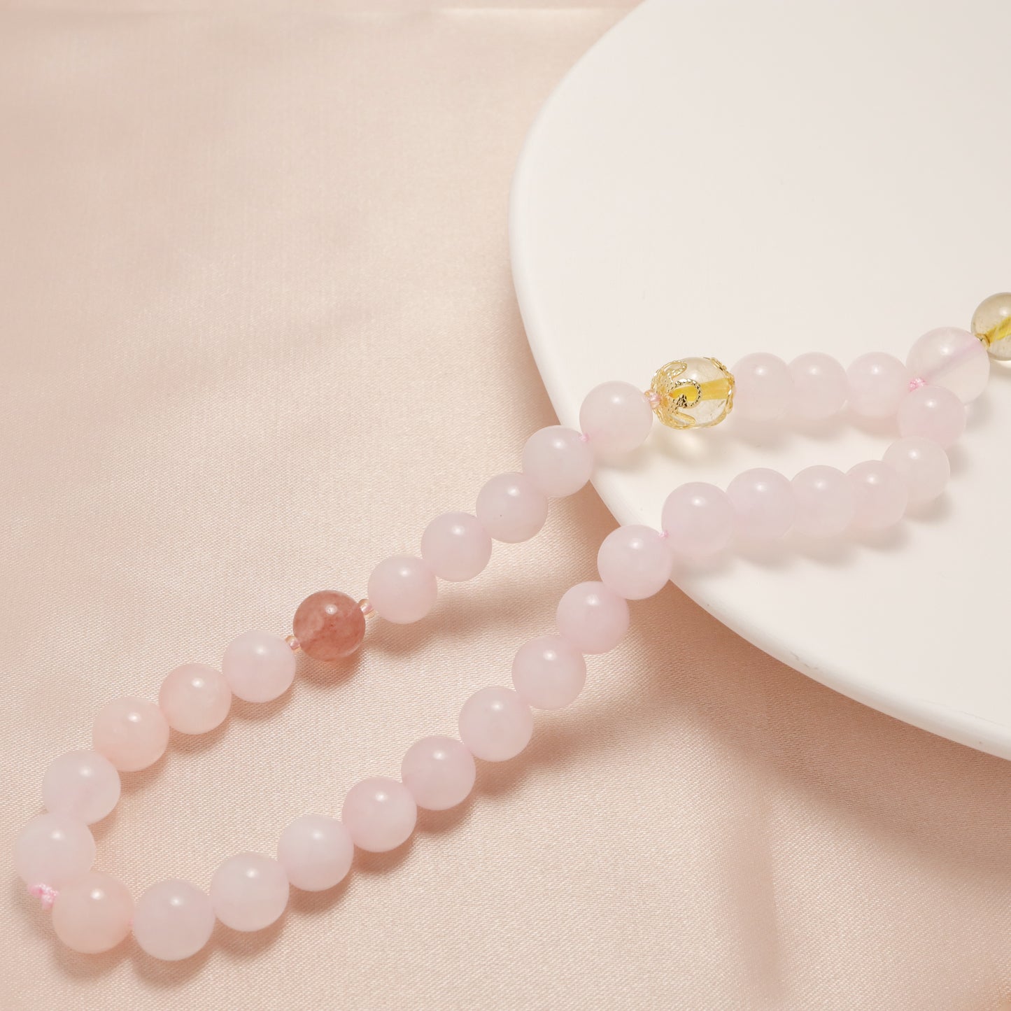 Miss U - Rose Quartz Rutilated Quartz & Strawberry Quartz Phone Charm / Key Chain