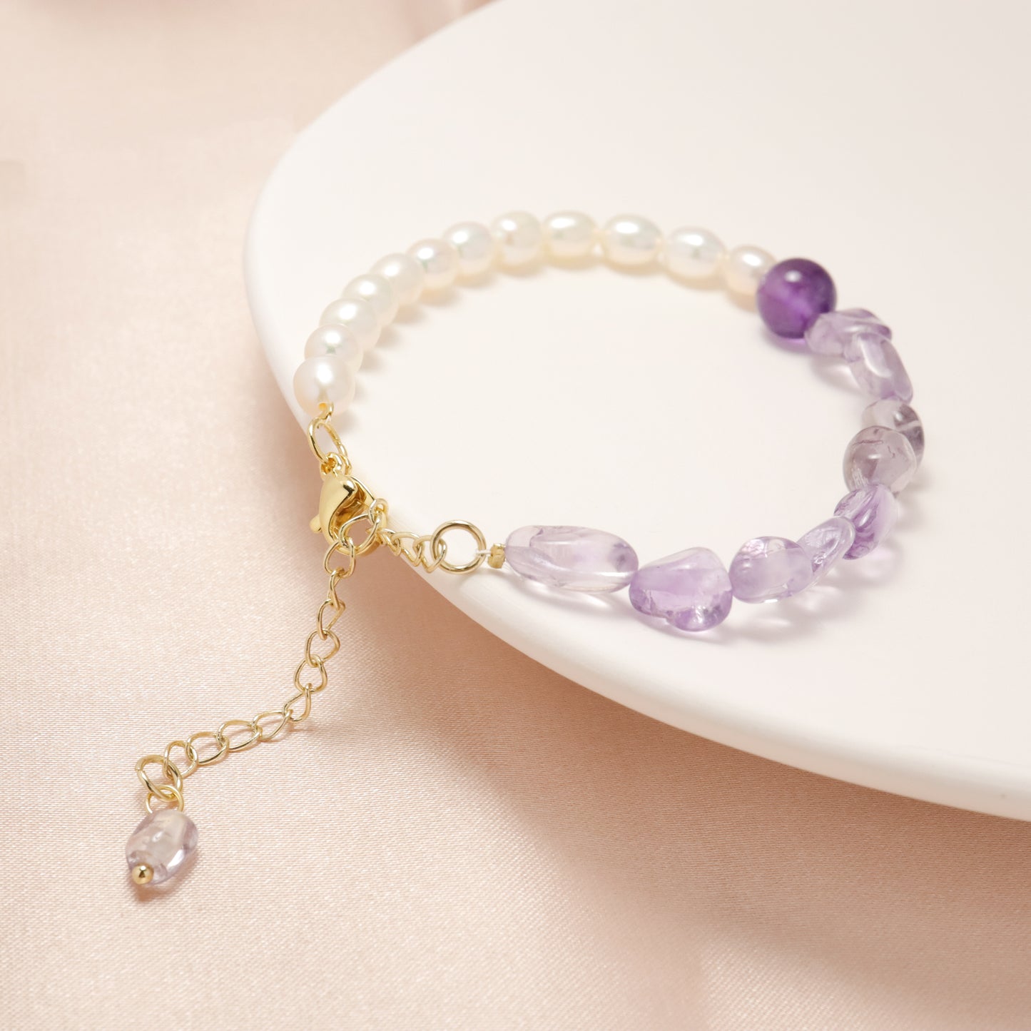 Diana Blessing - Lavender Amethyst & Freshwater Pearl Bracelet with Hook Lock