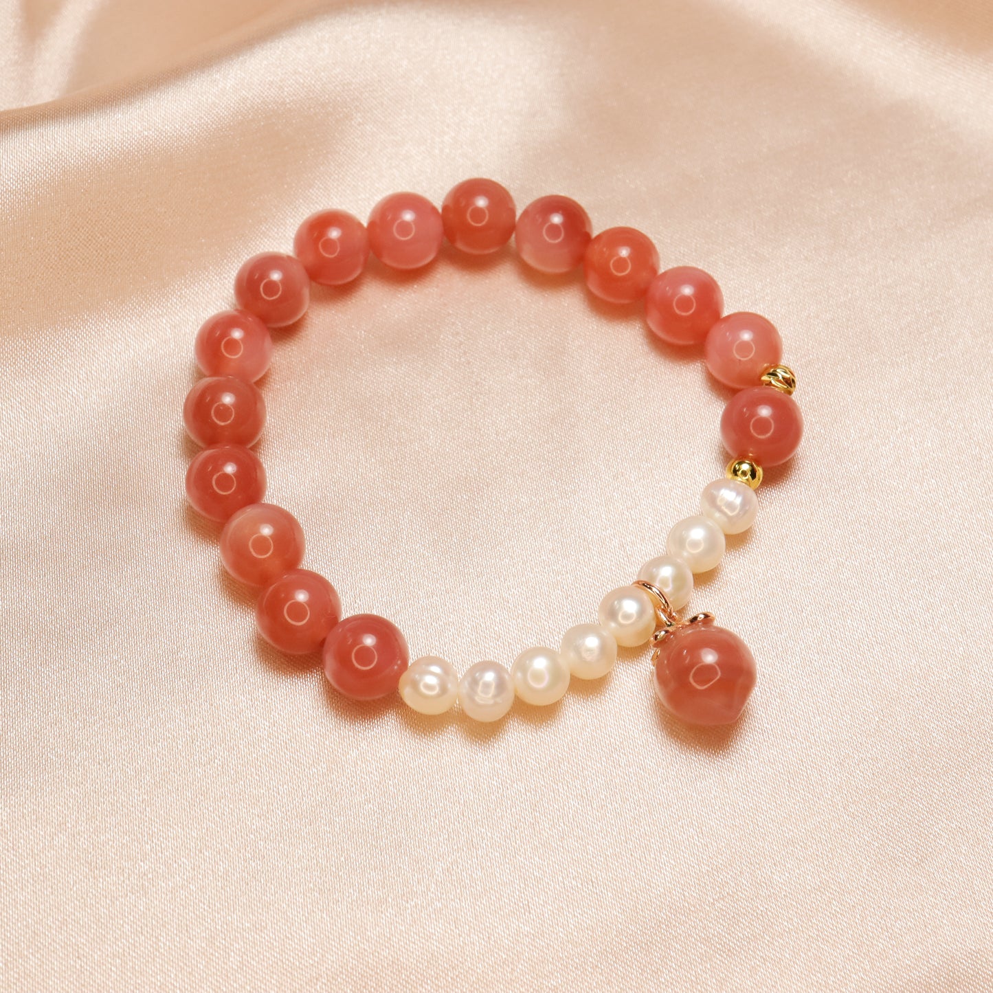 Eternal love - Freshwater Pearl & Crimson Agate Bracelet