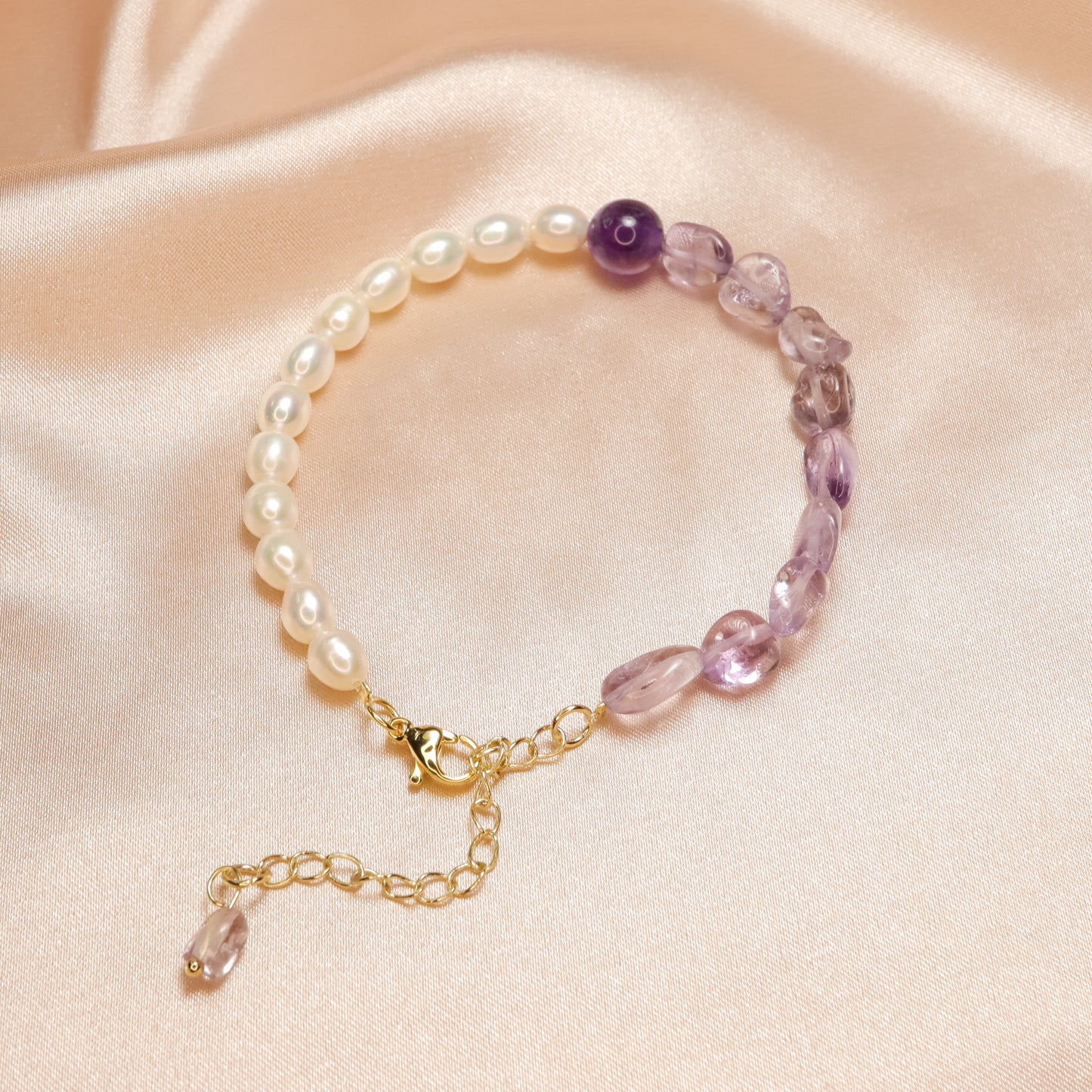 Diana Blessing - Lavender Amethyst & Freshwater Pearl Bracelet with Hook Lock