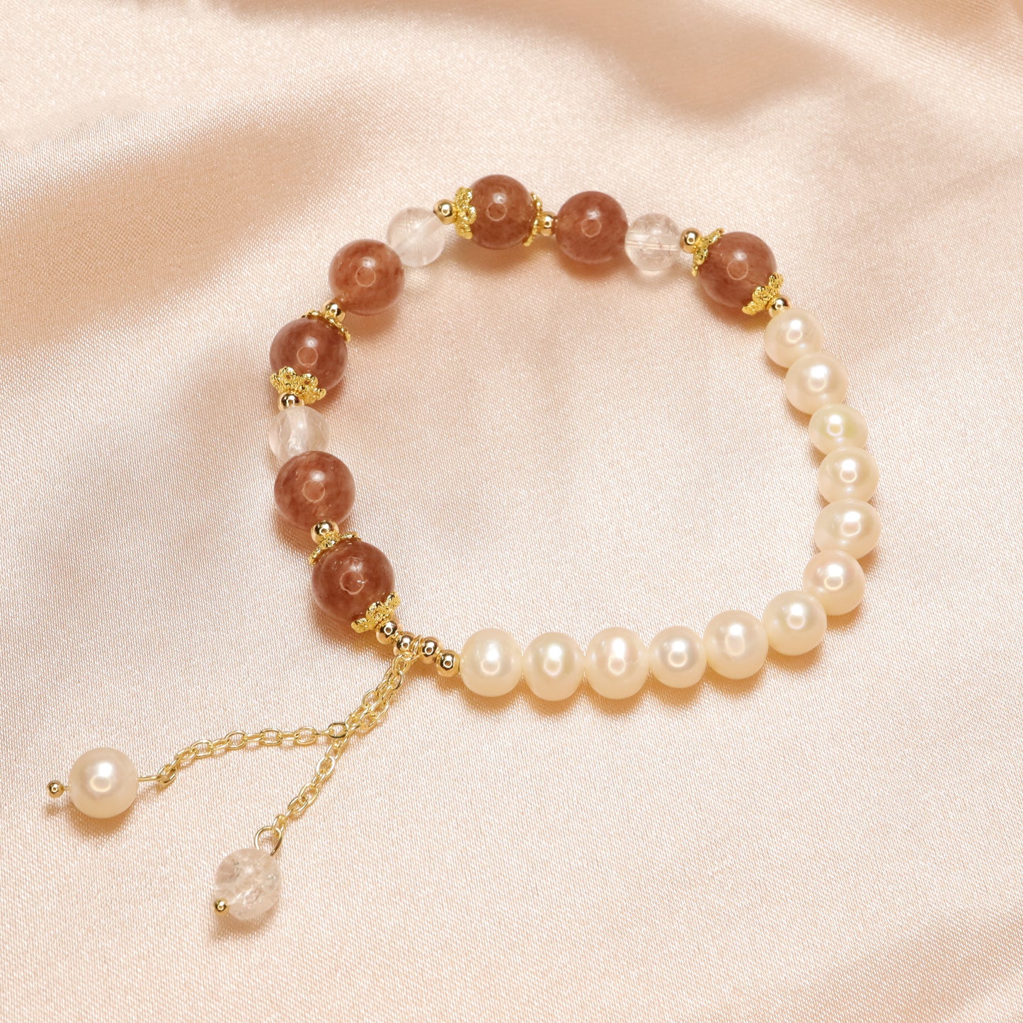 Precious Love - Freshwater Pearl & Strawberry Quartz Clear Quartz Bracelet