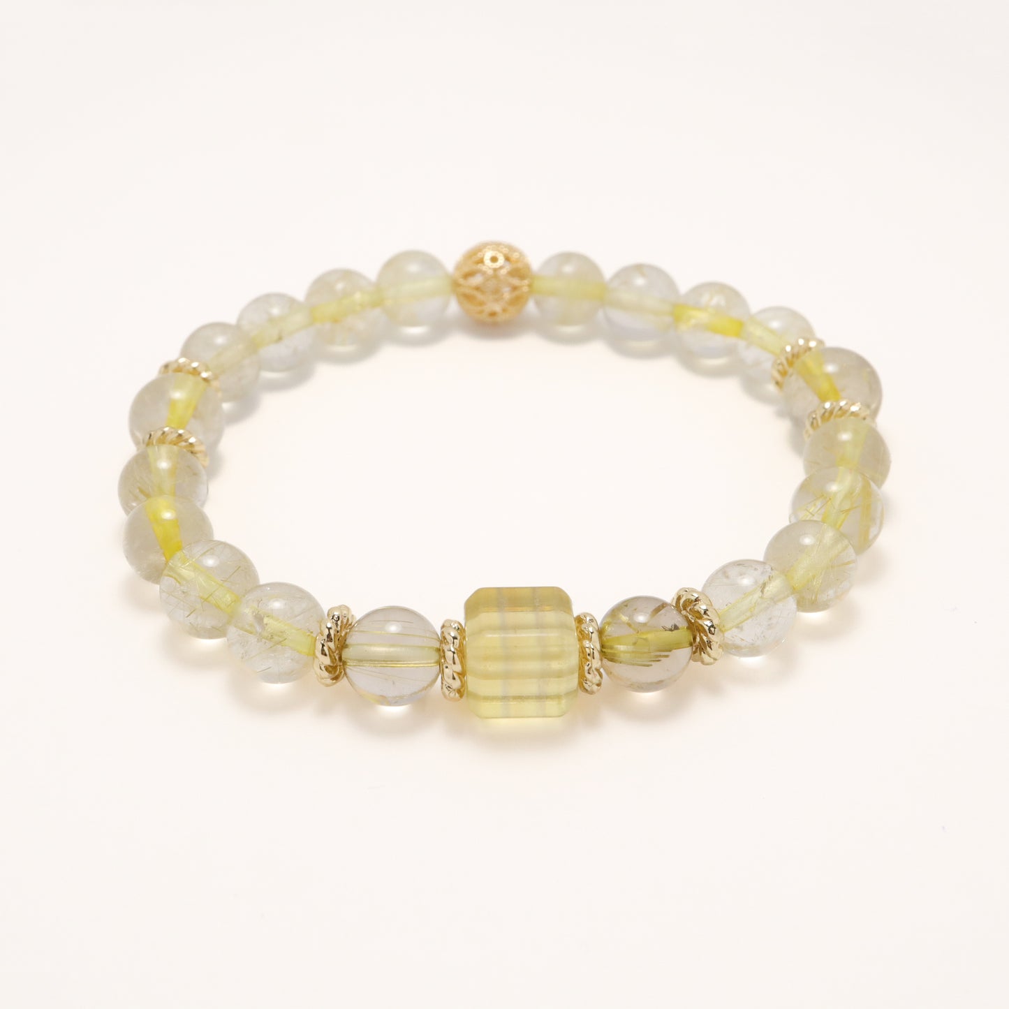 Golden Sweet - Sugar Cube Fluorite & Rutilated Quartz Crystal Bracelet