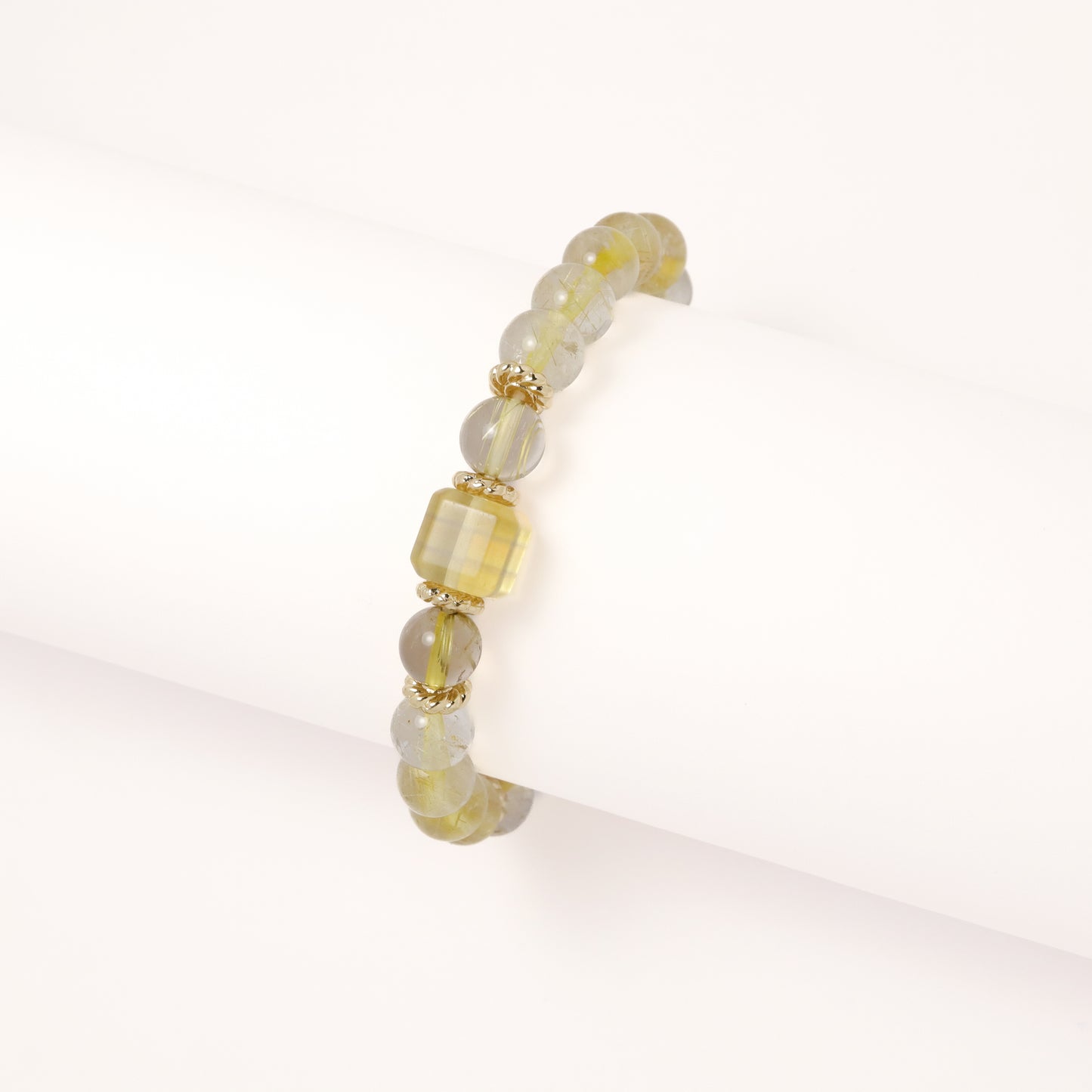 Golden Sweet - Sugar Cube Fluorite & Rutilated Quartz Crystal Bracelet