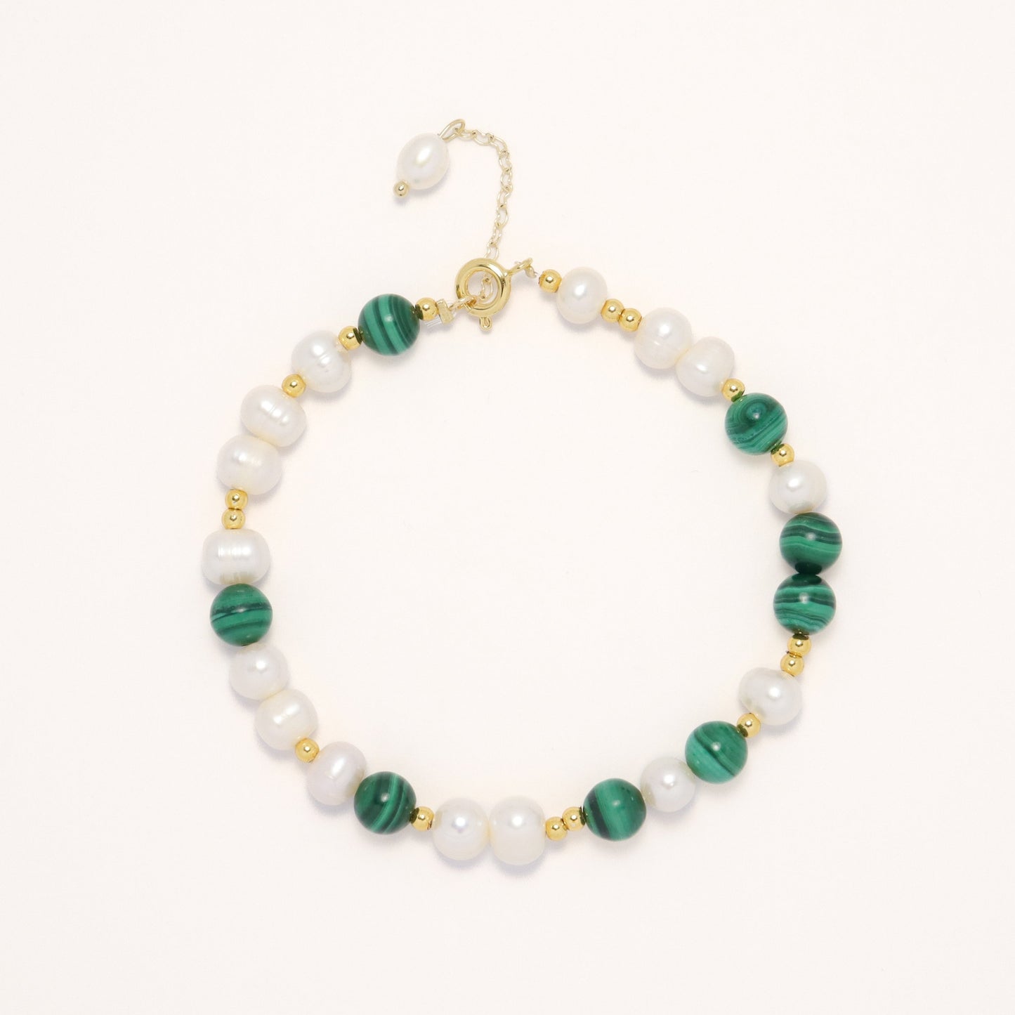 Peacock Prime - Freshwater Pearl & Malachite Bracelet With Adjustable Chain