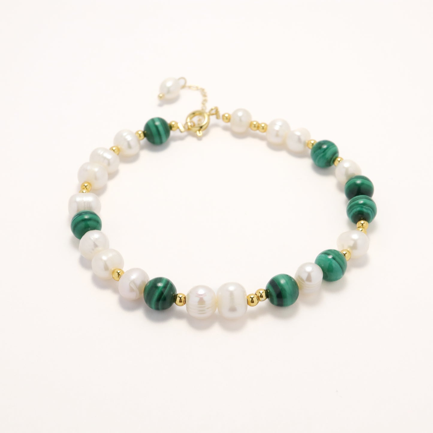 Peacock Prime - Freshwater Pearl & Malachite Bracelet With Adjustable Chain