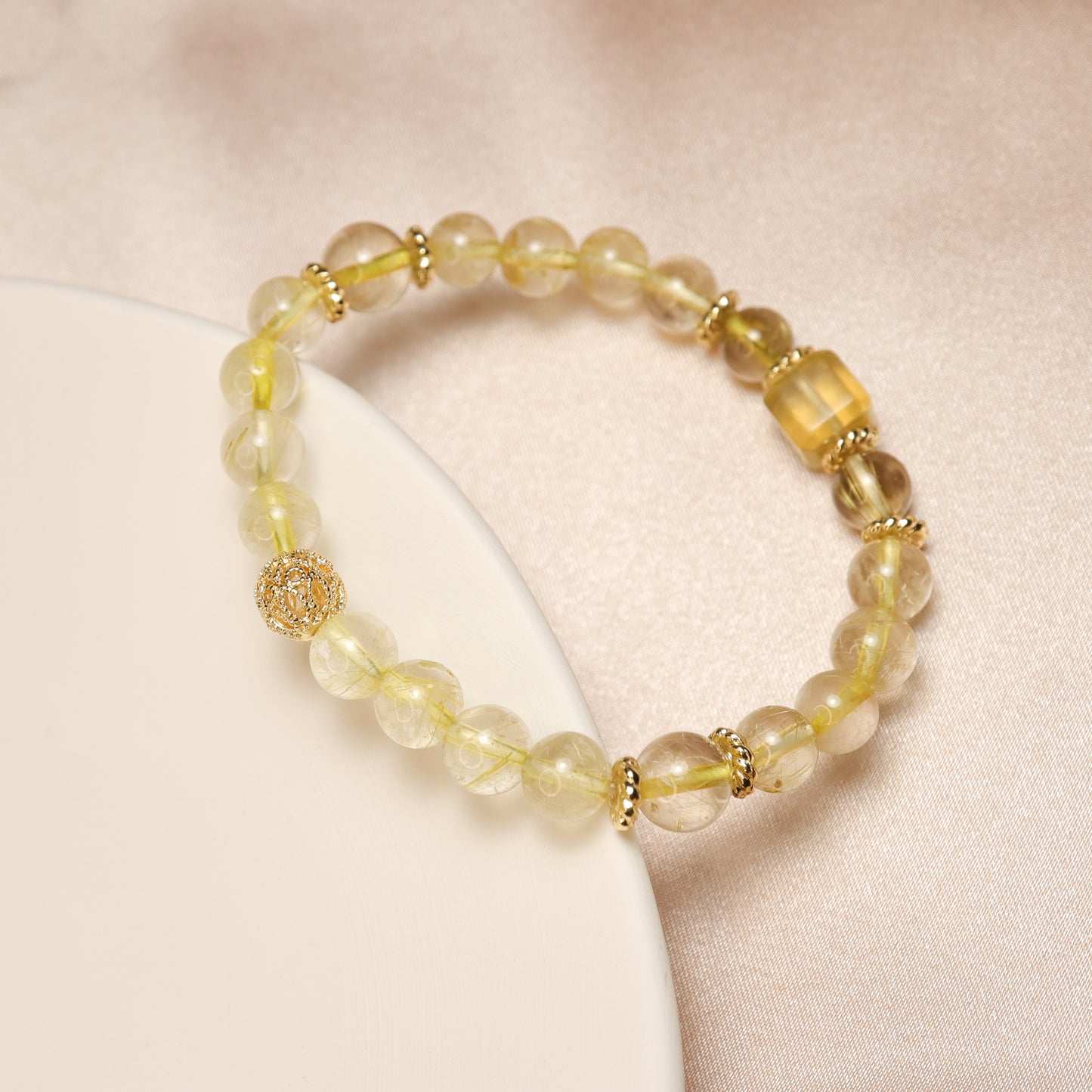 Golden Sweet - Sugar Cube Fluorite & Rutilated Quartz Crystal Bracelet