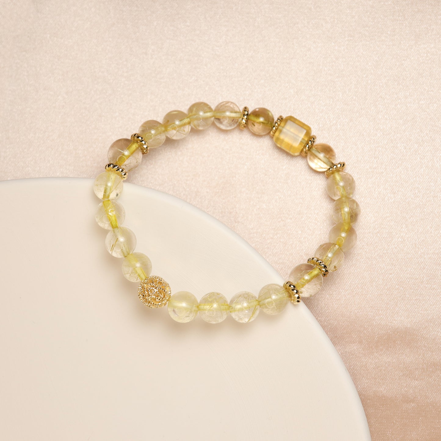 Golden Sweet - Sugar Cube Fluorite & Rutilated Quartz Crystal Bracelet