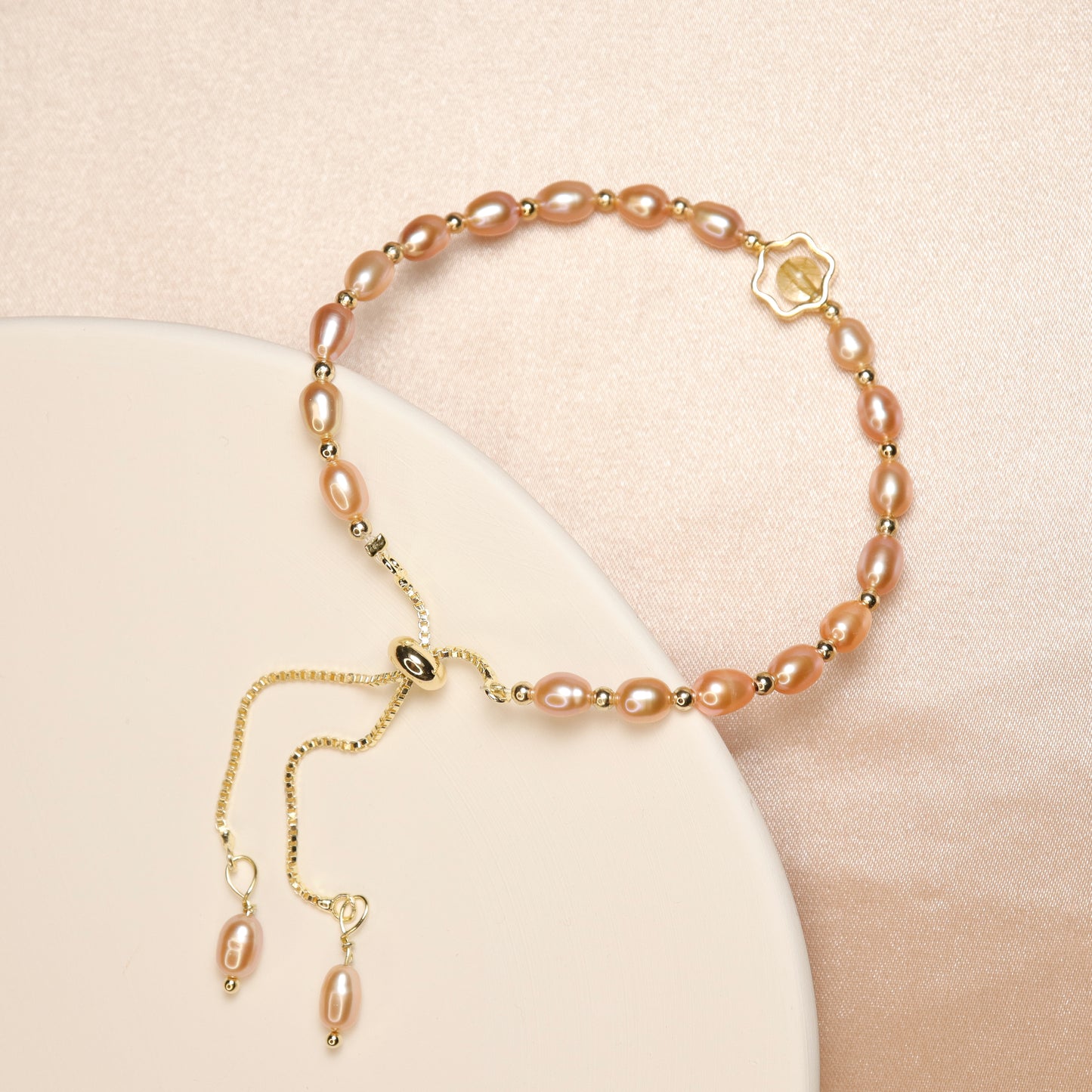 Pretty In Pink - Elegant Freshwater Pearl Bracelet with Adjustable Chain