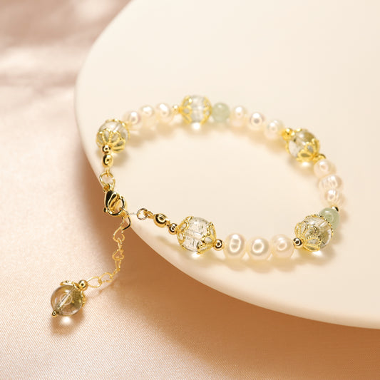 Pearl Fortunes - Freshwater Pearl & Green Phantom Quartz Bracelet