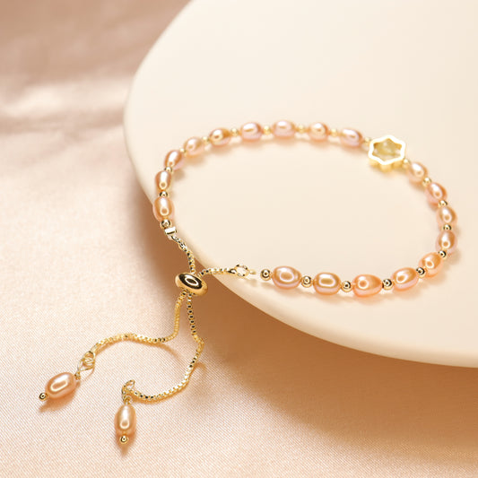 Pretty In Pink - Elegant Freshwater Pearl Bracelet with Adjustable Chain