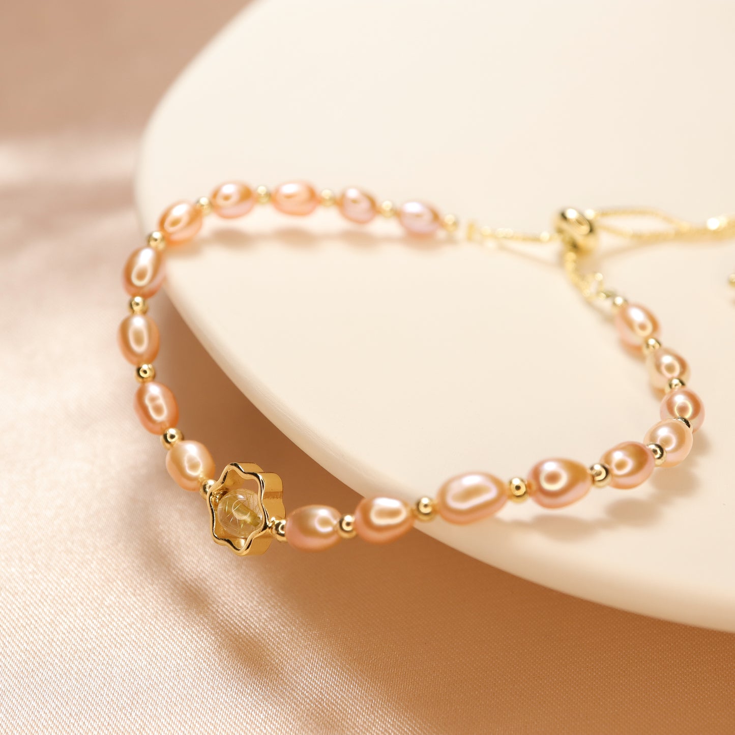 Pretty In Pink - Elegant Freshwater Pearl Bracelet with Adjustable Chain