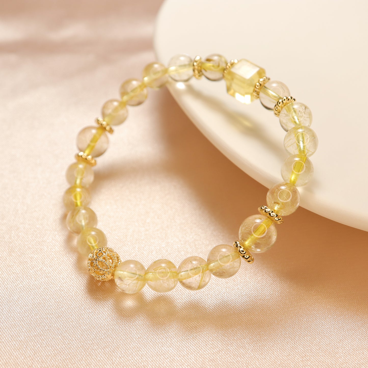 Golden Sweet - Sugar Cube Fluorite & Rutilated Quartz Crystal Bracelet