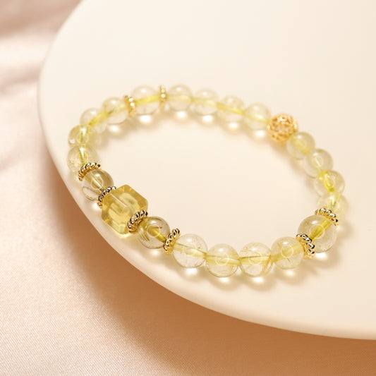 Golden Sweet - Sugar Cube Fluorite & Rutilated Quartz Crystal Bracelet