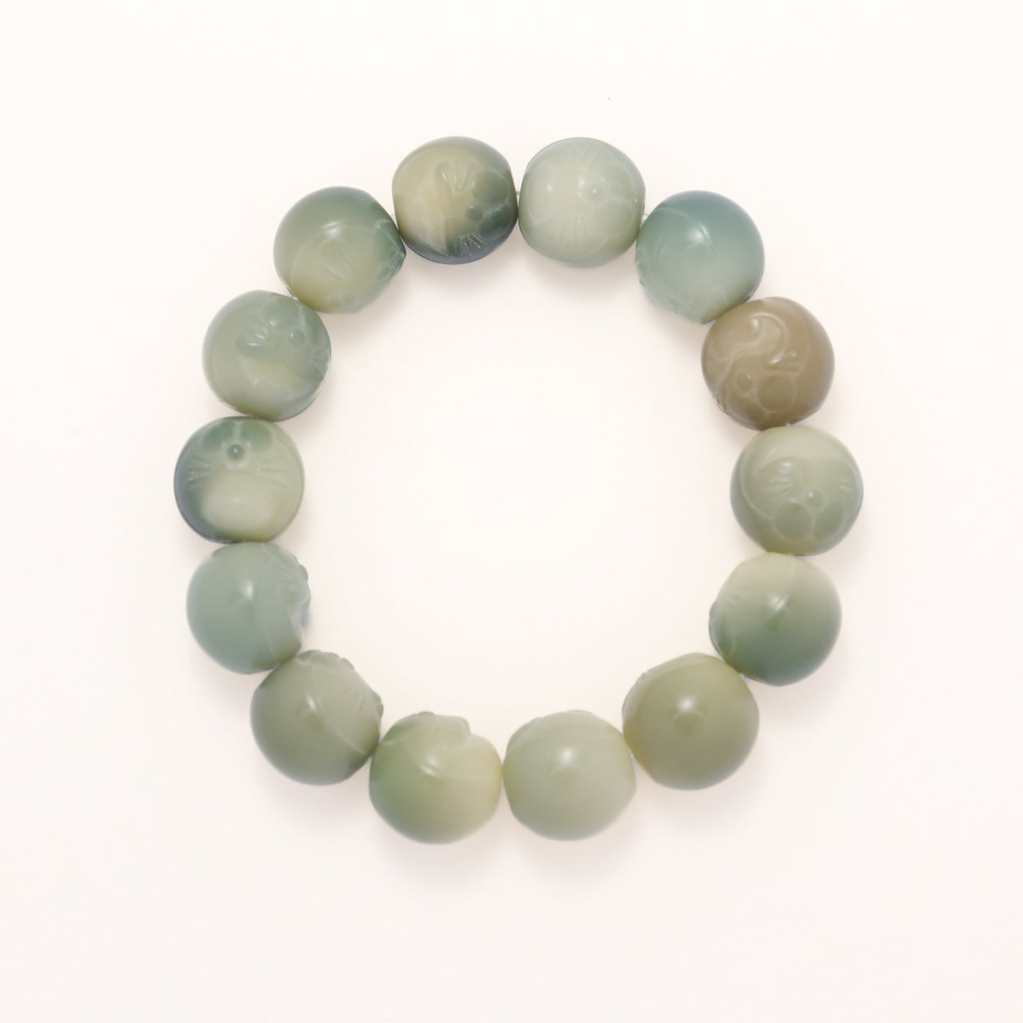 Doraemon - Sculptured Green Floating Snowflake Bodhi Root Bracelet