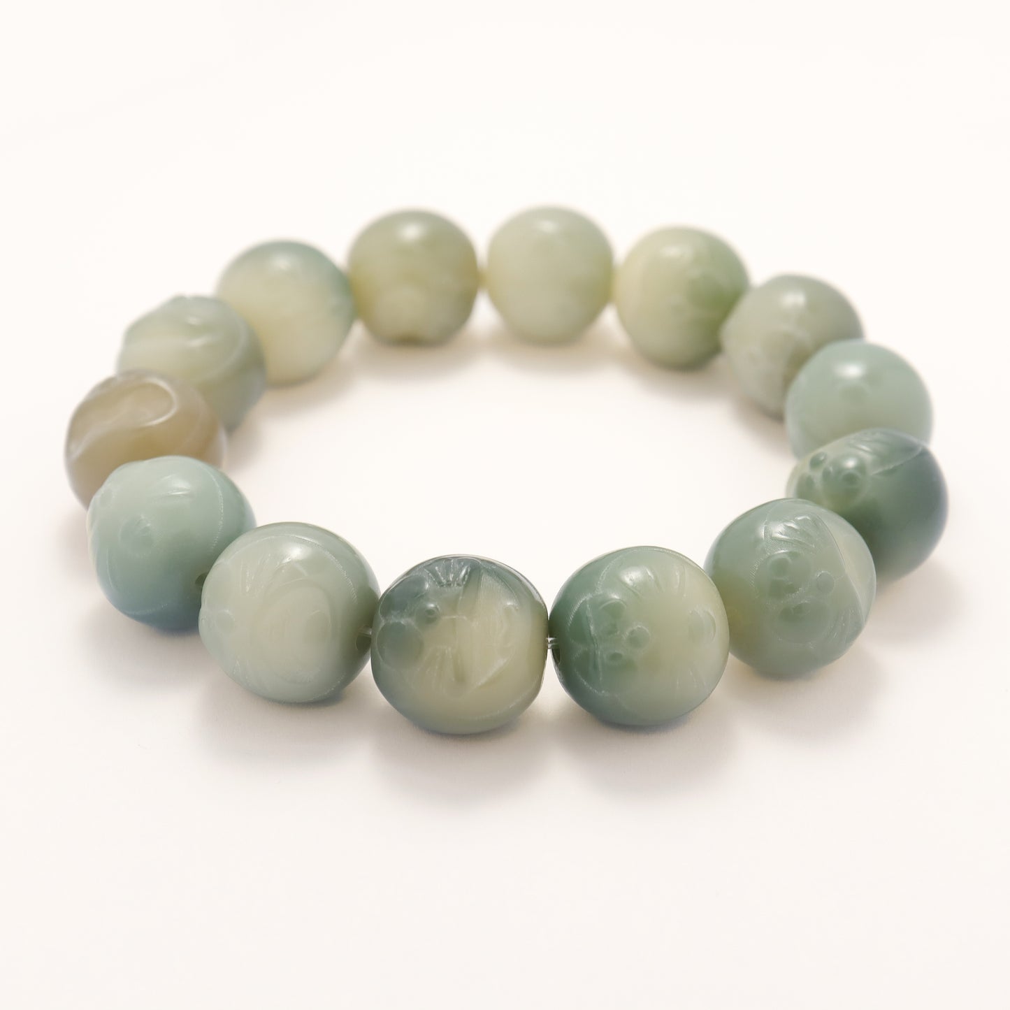 Doraemon - Sculptured Green Floating Snowflake Bodhi Root Bracelet