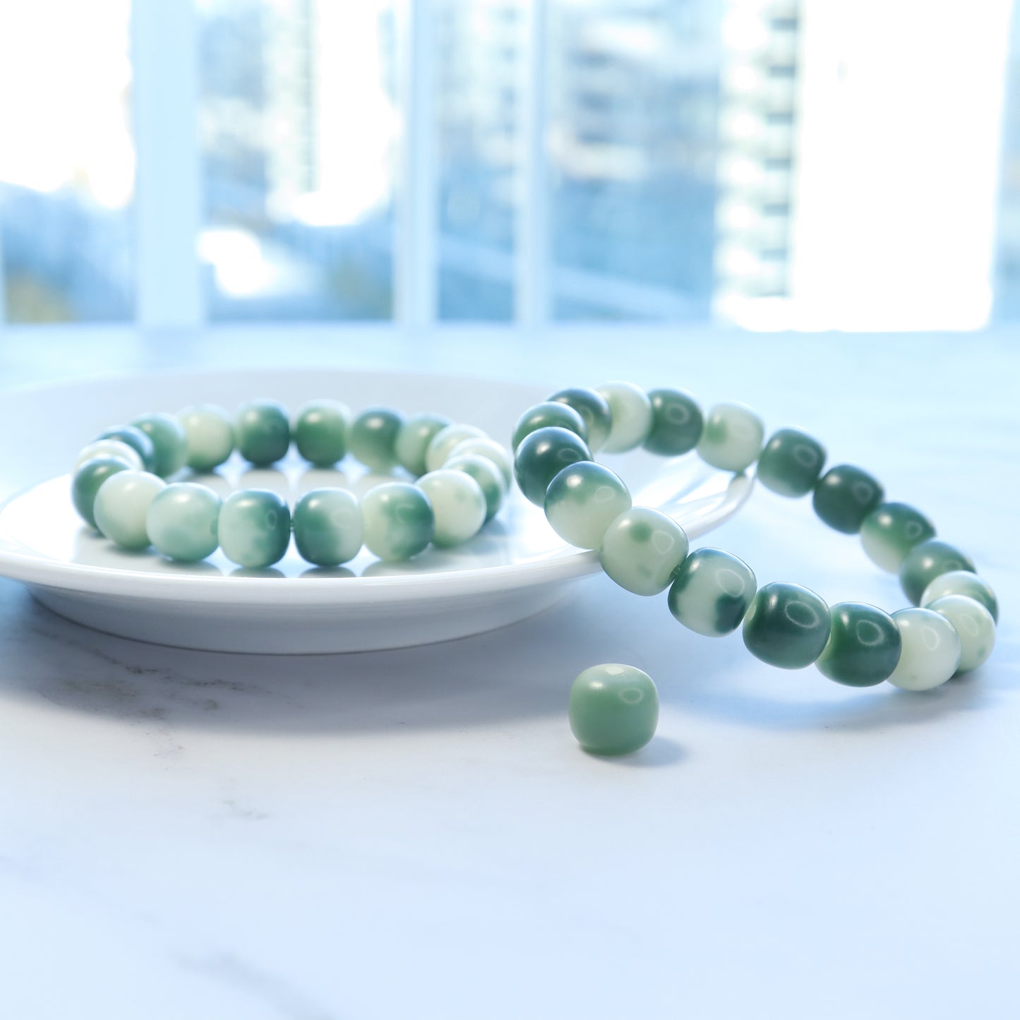 Refreshing Light Green Floating Snowflake Bodhi Root Bracelet