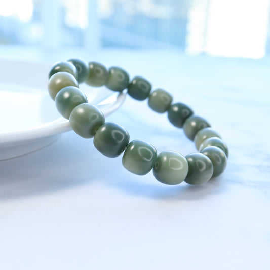 Olive Green Floating Snowflake Bodhi Root Bracelet