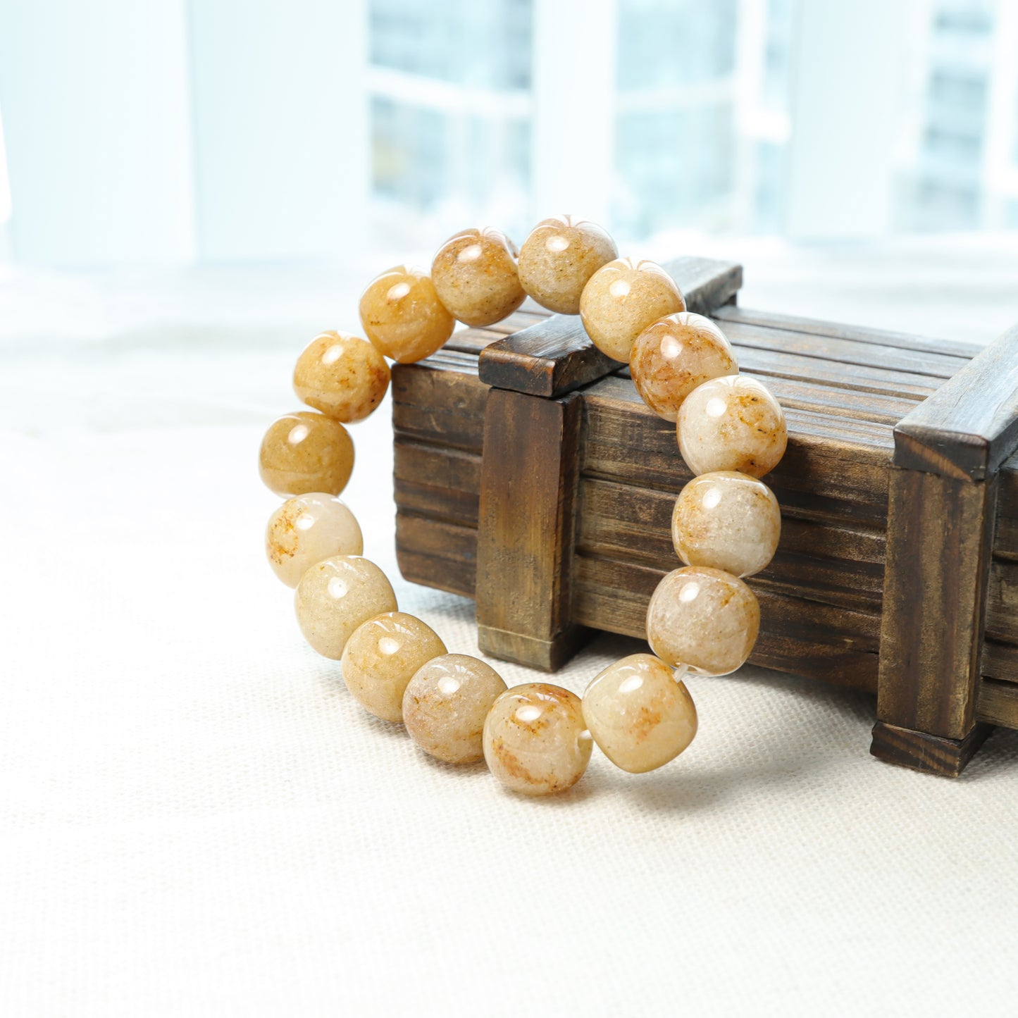 Snow Plum Blossom - Yellow She Tai Cui Jade Bracelet