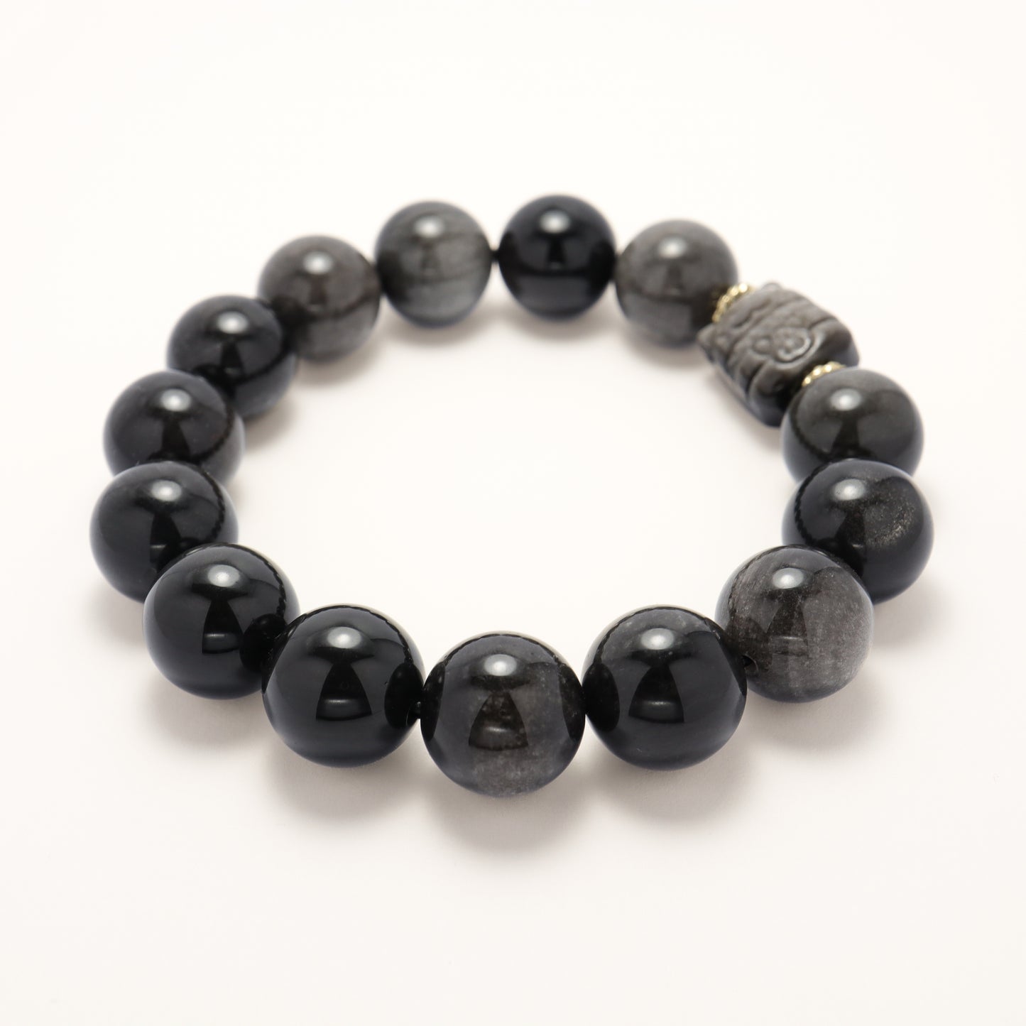 Fortune Cat - Silver-Sheen Obsidian Bracelet (Female & Male)