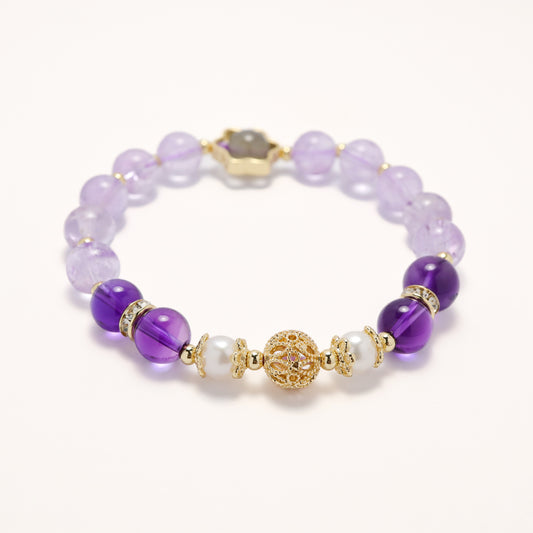 Queen‘s Treasure - Moonstone Amethyst & Freshwater Pearl Bracelet