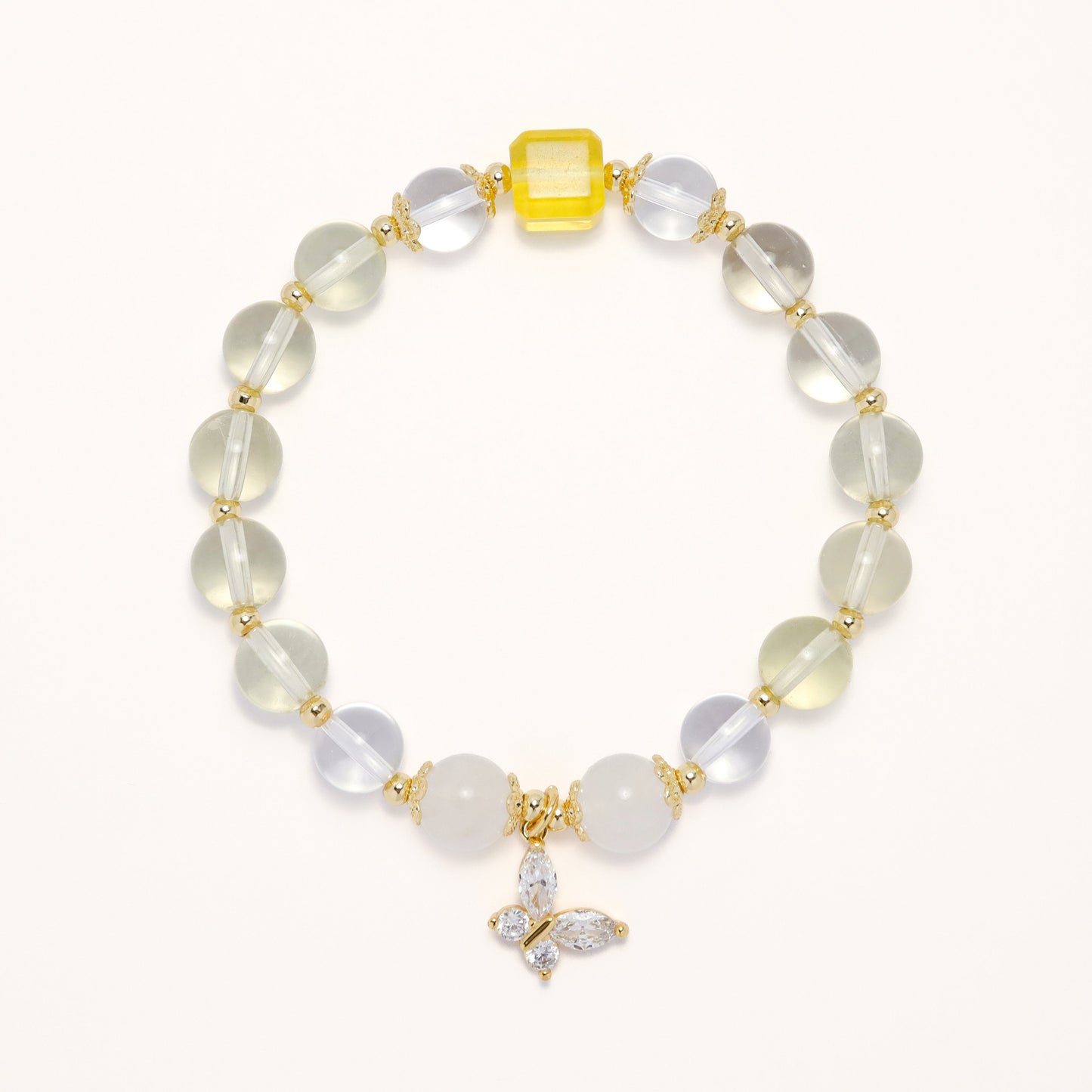Summer Time Go - Clear Crystal Moonstone Sugar Cube Fluorite & Lemon Citrine Bracelet