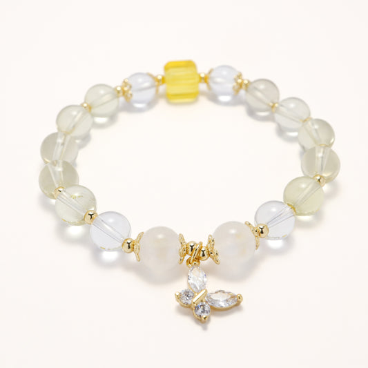 Summer Time Go - Clear Crystal Moonstone Sugar Cube Fluorite & Lemon Citrine Bracelet