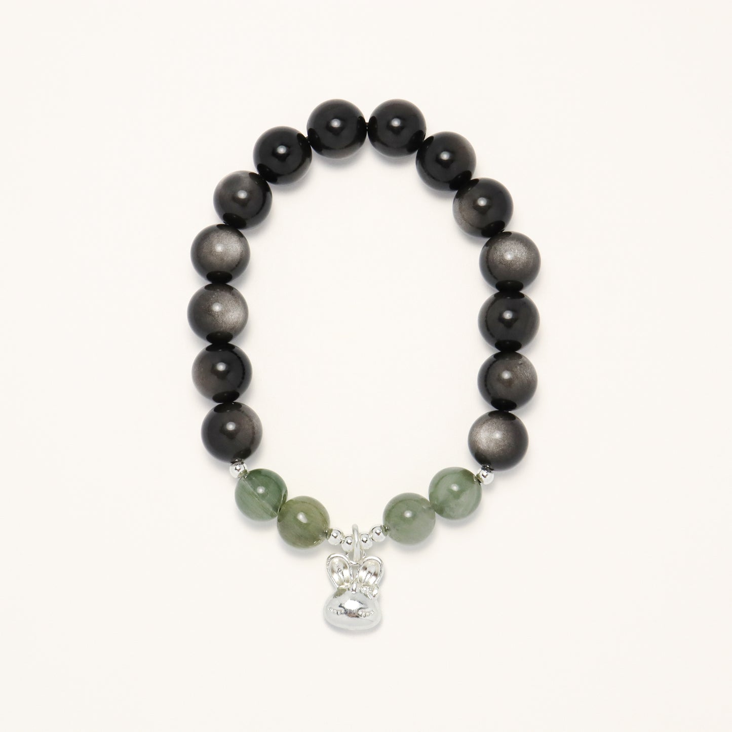 Valentine's Day Special I - Green Rutilated Quartz & Silver Obsidian Bracelet (A & B)