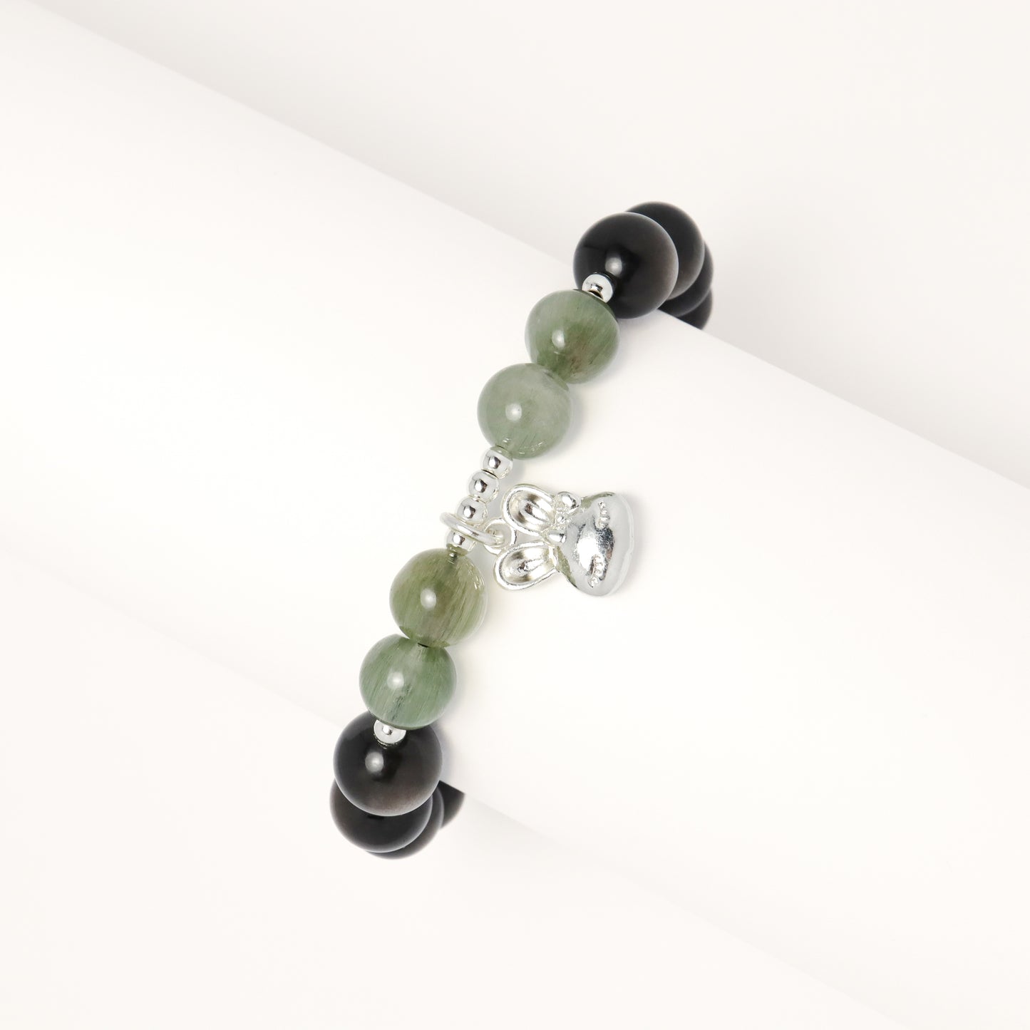 Valentine's Day Special I - Green Rutilated Quartz & Silver Obsidian Bracelet (A & B)