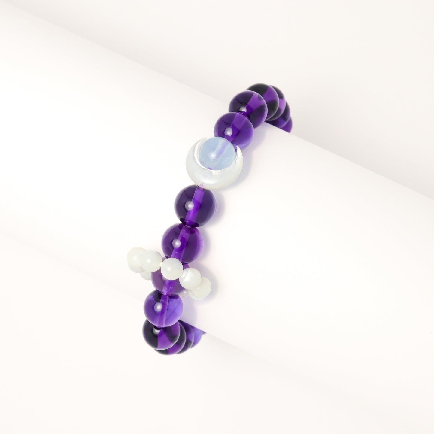 Mercury Goddess - Shell Moon Aquamarine & Amethyst Bracelet