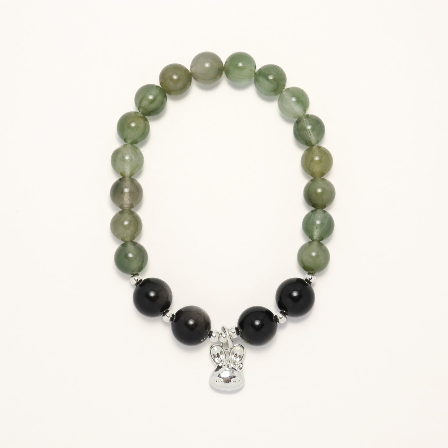 Valentine's Day Special I - Green Rutilated Quartz & Silver Obsidian Bracelet (A & B)