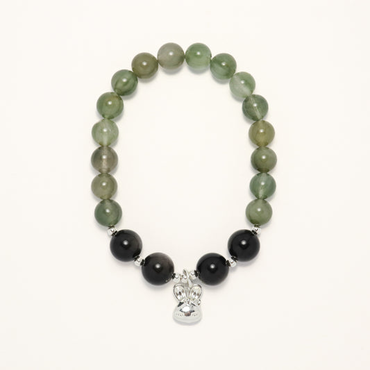 Valentine's Day Special I - Green Rutilated Quartz & Silver Obsidian Bracelet (A & B)