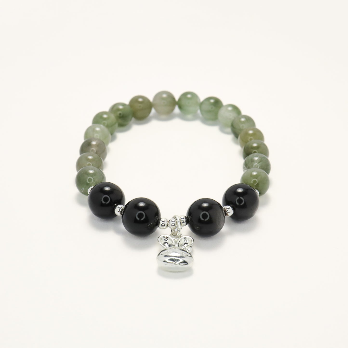 Valentine's Day Special I - Green Rutilated Quartz & Silver Obsidian Bracelet (A & B)