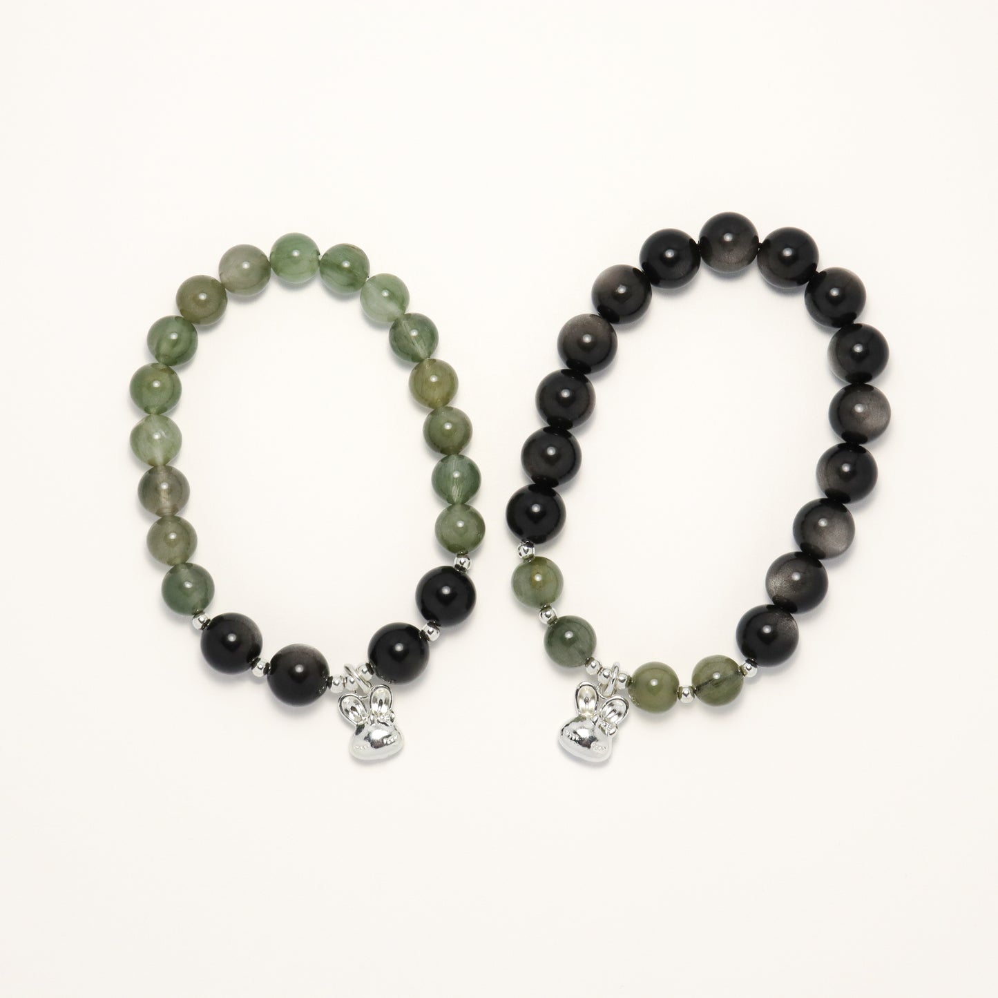 Valentine's Day Special I - Green Rutilated Quartz & Silver Obsidian Bracelet (A & B)