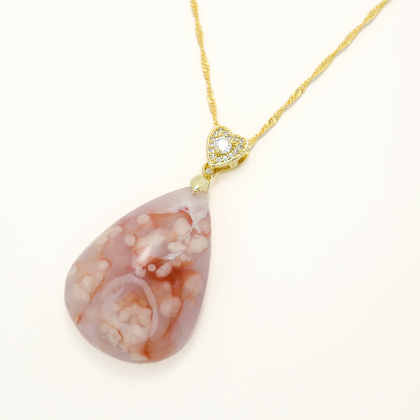 Sakura Cherry Blossom Agate Tear Drop Necklace