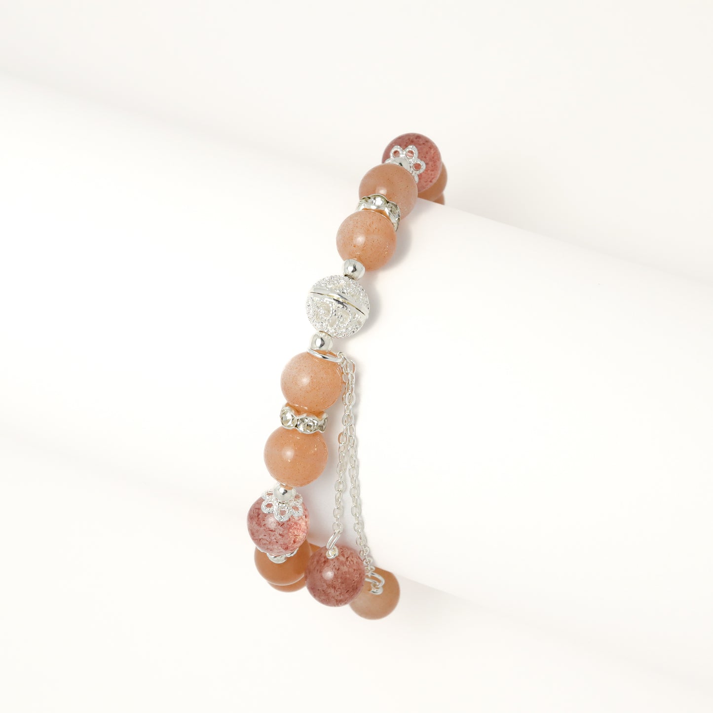 The Mr. Right - Orange Moonstone & Strawberry Quartz Bracelet