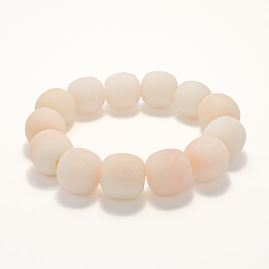 Pinky Peach - Pink White She Tai Cui Jade Raw Stone Bracelet