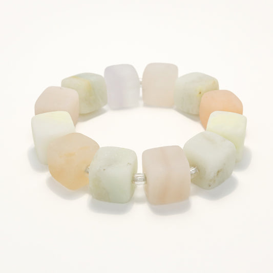 Macaron Sweets - Colorful She Tai Cui Jade Raw Stone Cube Bracelet
