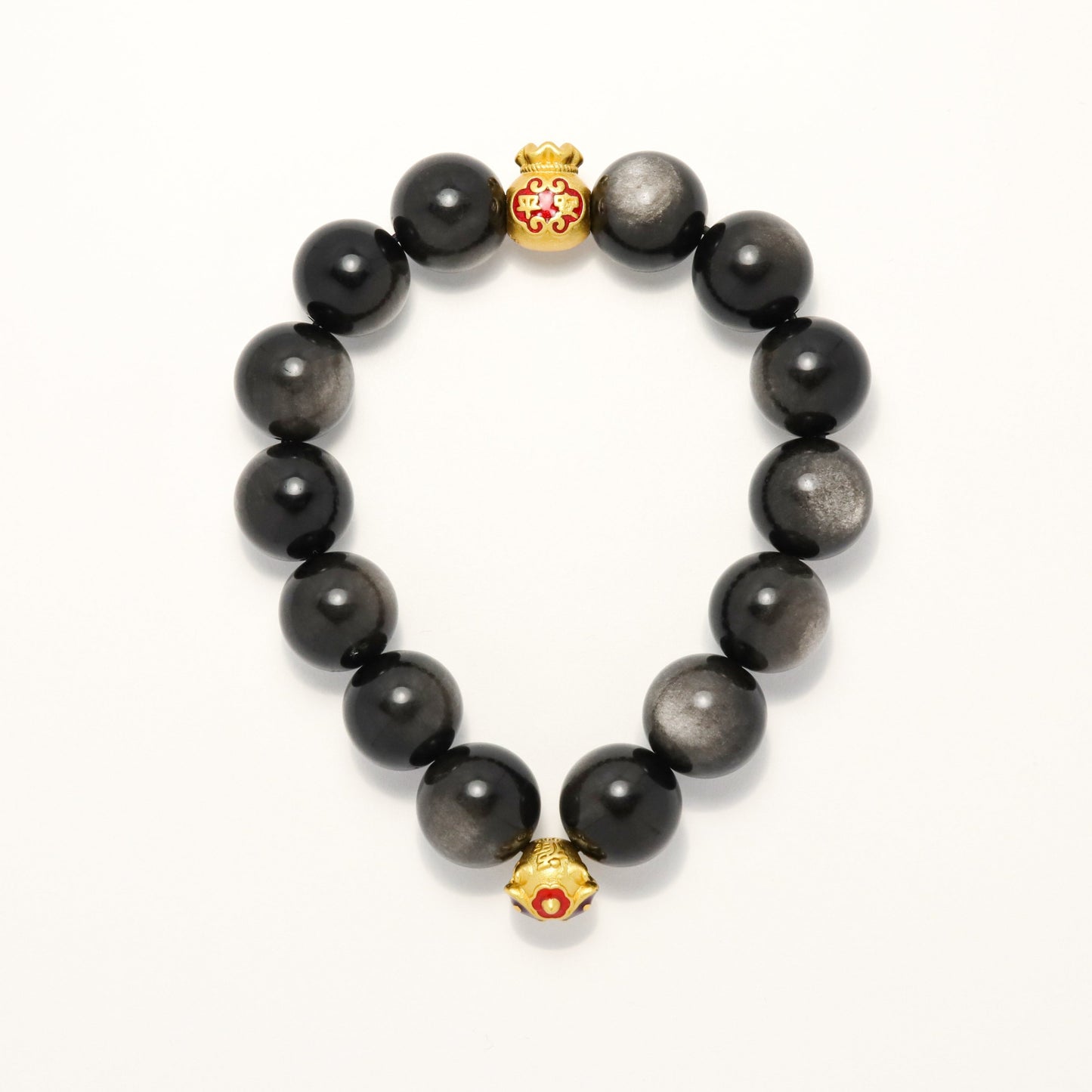Awakening Lion & Fook - Silver Obsidian Bracelet