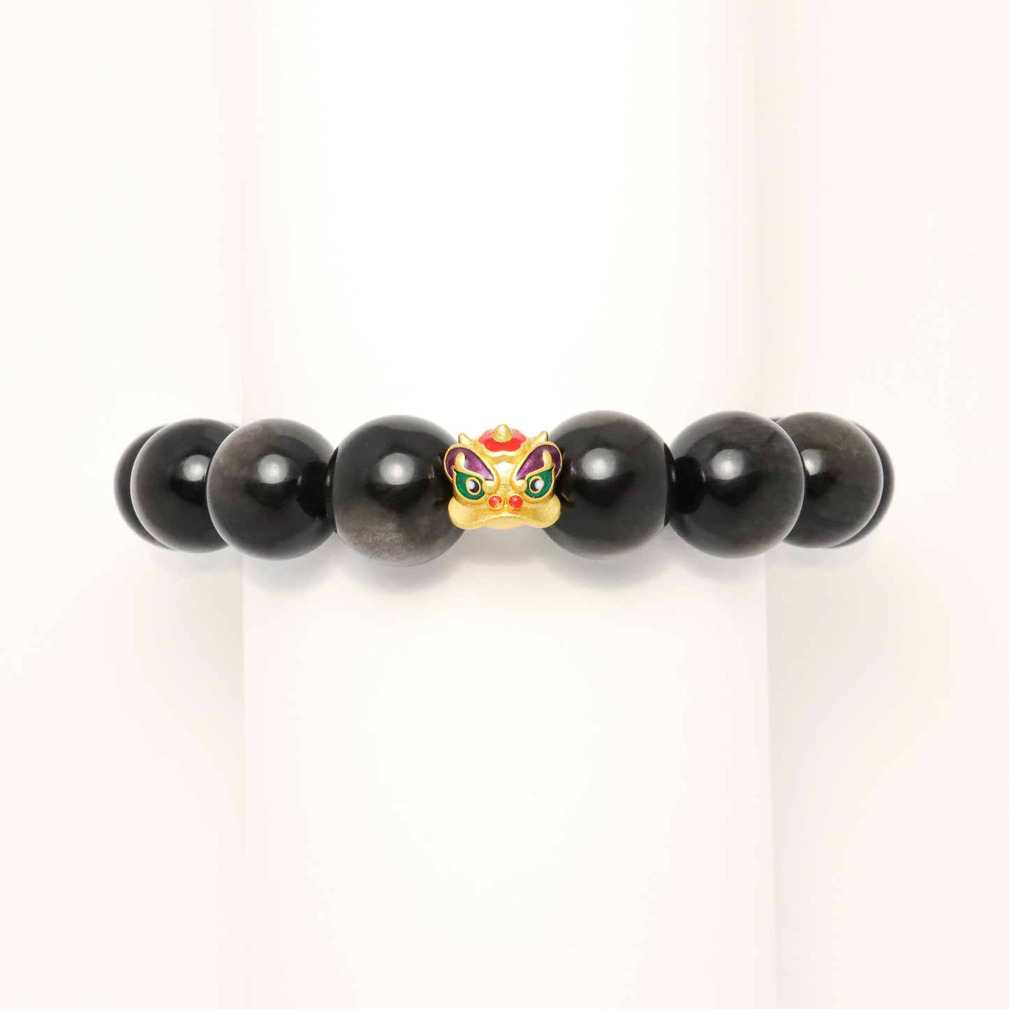 Awakening Lion & Fook - Silver Obsidian Bracelet