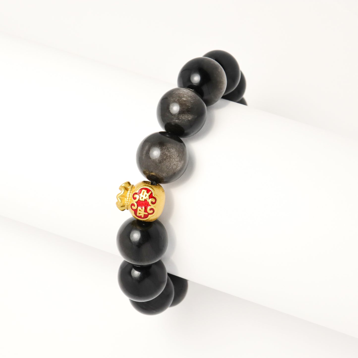 Awakening Lion & Fook - Silver Obsidian Bracelet