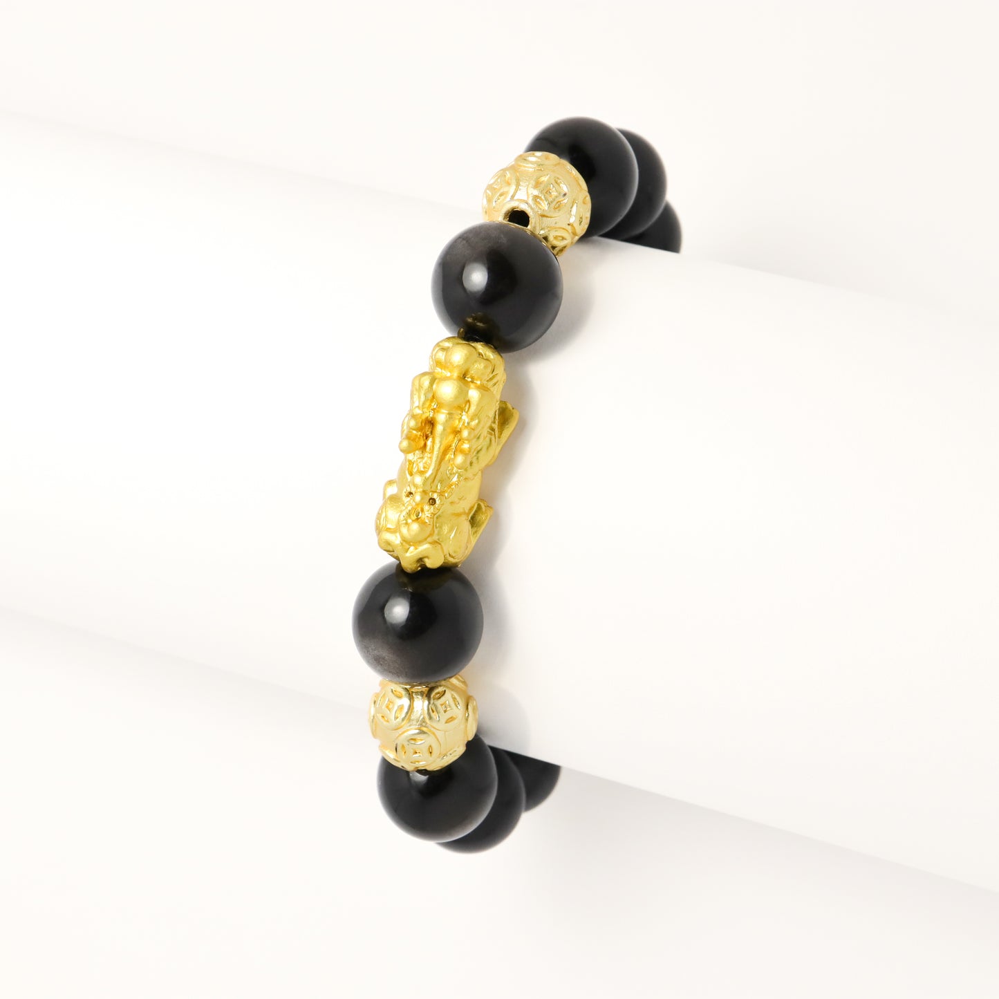 Gold Pixiu Fortune - High Grade Silver Obsidian Bracelet